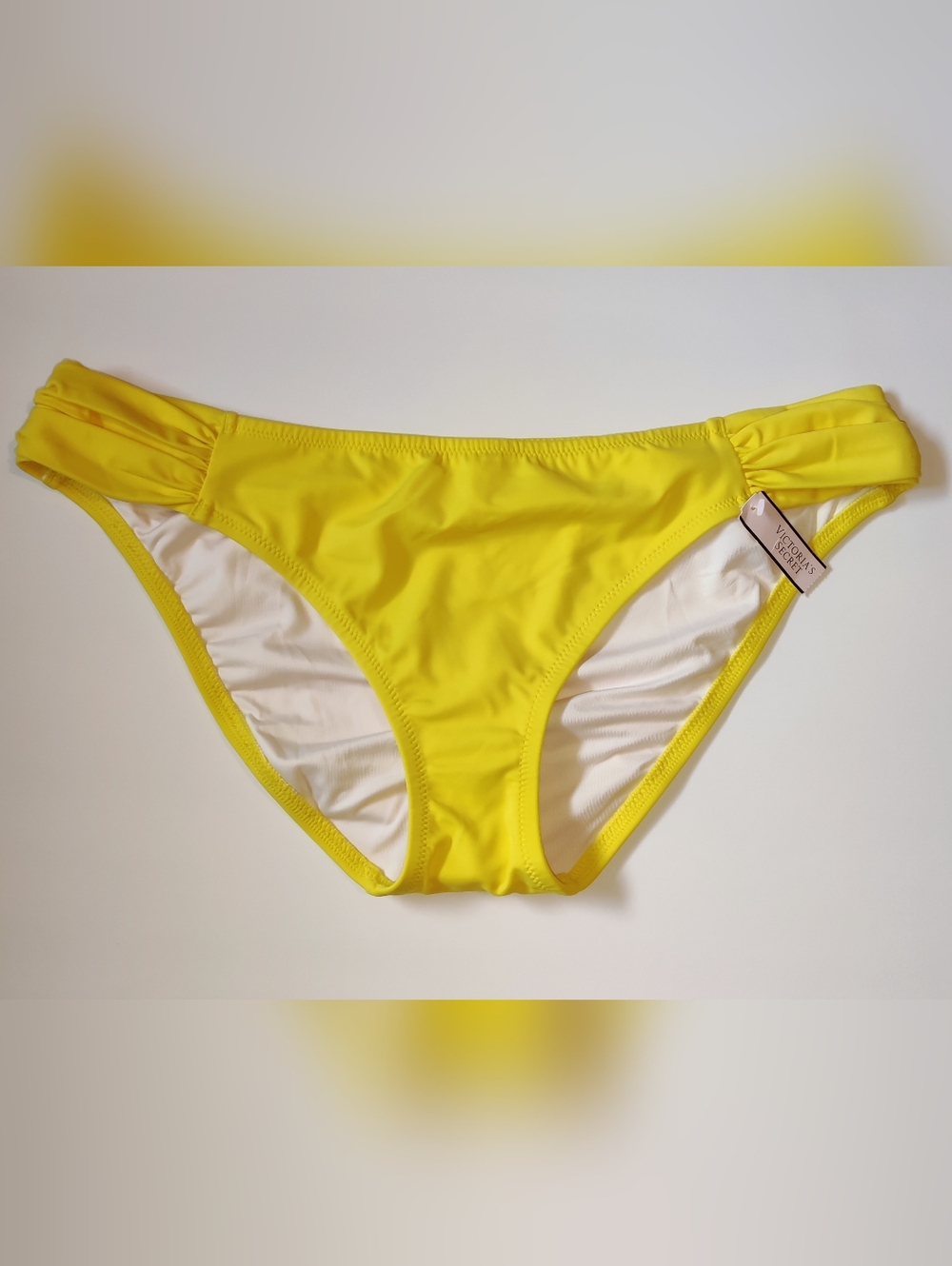 Victoria Secret Large LG Bikini Bottom Ruffle Ruched Side Vibrant Yellow NWT